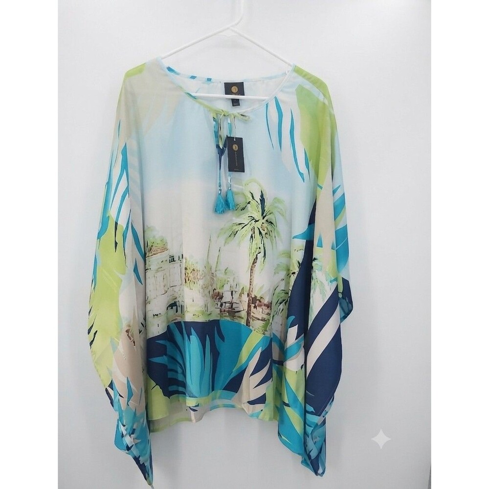 JM COLLECTION Pullover Kaftan Blouse Women 2X Multicolor Art to Wear Tassels
